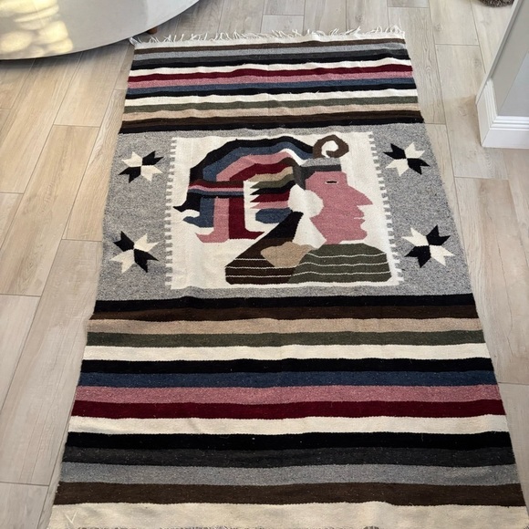 Vintage Native Indian Chief Head Woven Aztec Mayan Rug Throw Blanket 52” X 80” - Picture 1 of 5